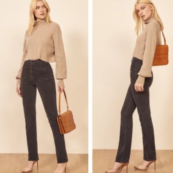 Reformation Elsie Mojave Straight Leg Jeans Exposed button fly and patch pockets - Picture 2 of 10